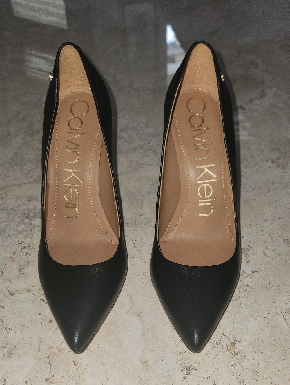 Calvin Klein Black Pointed Toe Leather Pumps